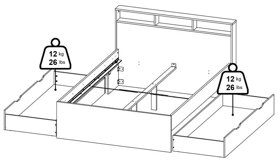Двойно легло от дъбов декор с място за съхранение без ламелно дъно в естествен цвят 140x200 cm Ikast – Tvilum