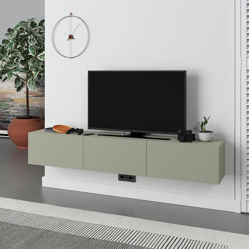 Стойка за телевизор Francy, монтирана на стена, в цвят пепеляво зелено 180x30x30см.