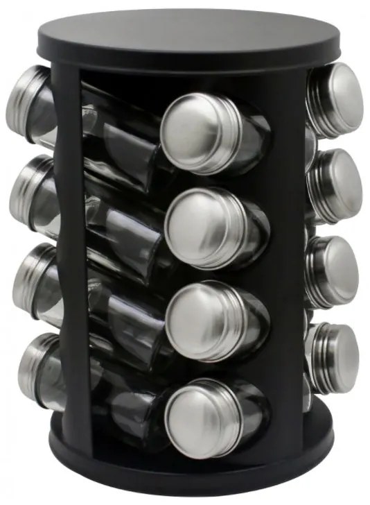 Бурканчета за подправки на стойка ZEPHYR ZP 1217 CR16, 16 бр. бурканчета, 4 нива, Въртяща се основа, Черен