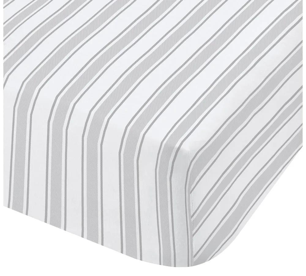 Сиво-бял памучен чаршаф , 90 x 190 cm Check and Stripe - Bianca