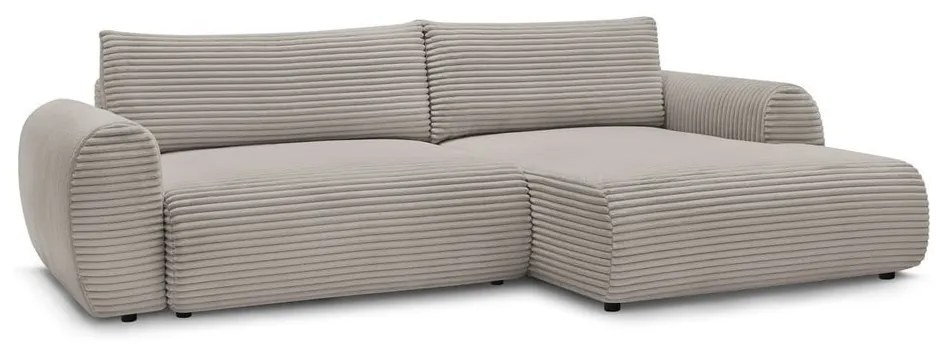 Светлосиво-бежов разтегателен ъглов диван от рипсено кадифе (десен ъгъл) Lucien – Bobochic Paris
