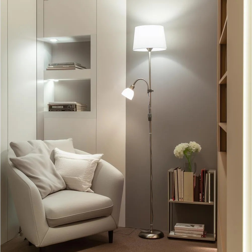 Brilagi - Подова лампа CERIA 2 в 1 1xE27/100W/230V + 1xE14/25W матов хром/бяла