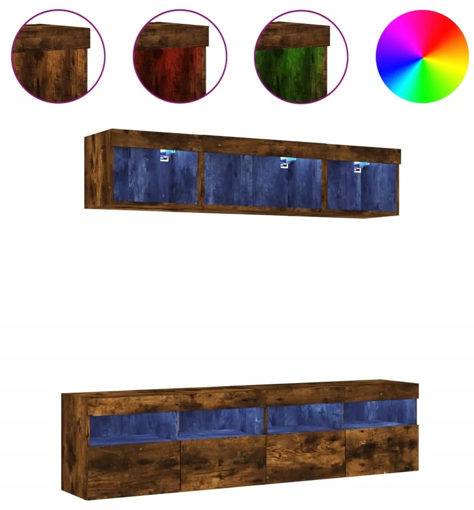 3216722 vidaXL ТВ стенни модули с LED, 5 части, опушен дъб, инженерно дърво