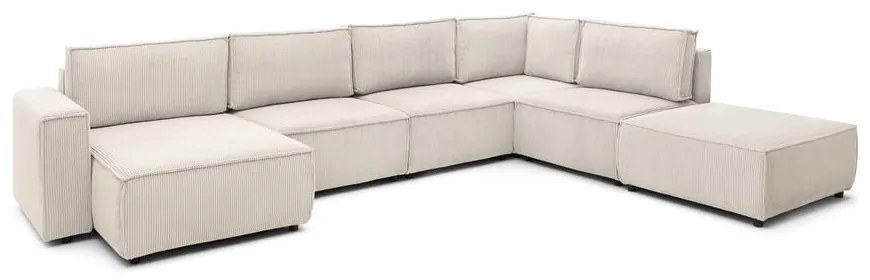 Кремав ъглов U-образен диван от велур, десен ъгъл Nihad modular - Bobochic Paris