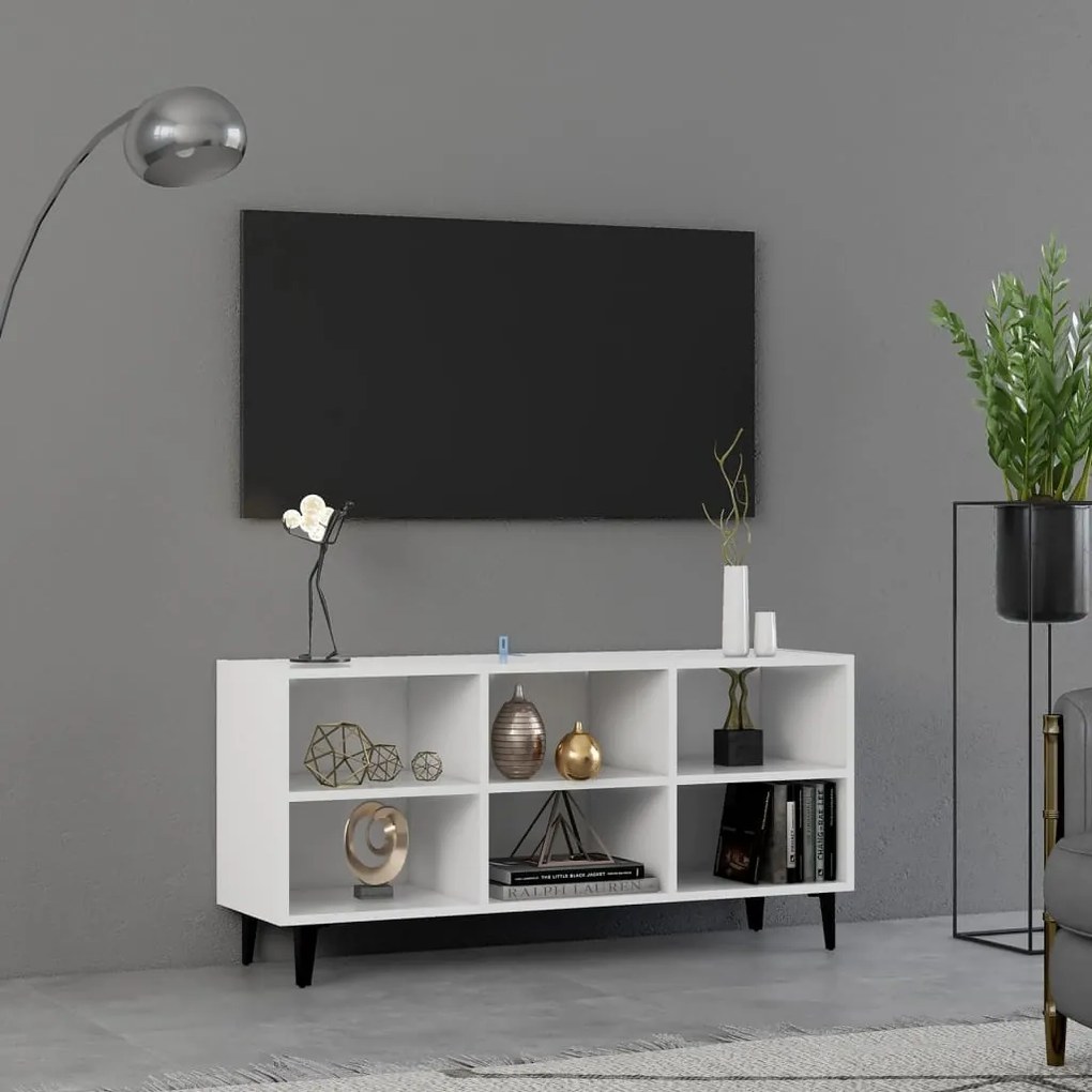 805950 vidaXL ТВ шкаф с метални крака, бял, 103,5x30x50 см