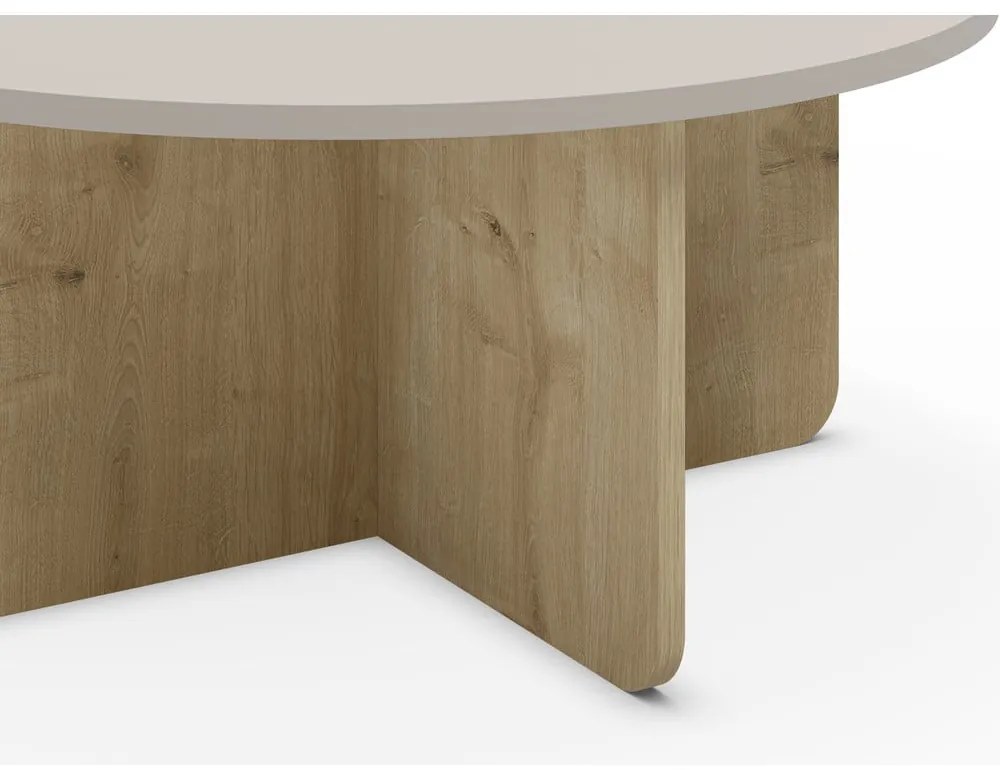 Кремава/естествена кръгла масичка за кафе от декор от дъб ø 80 cm Hillary – Marckeric