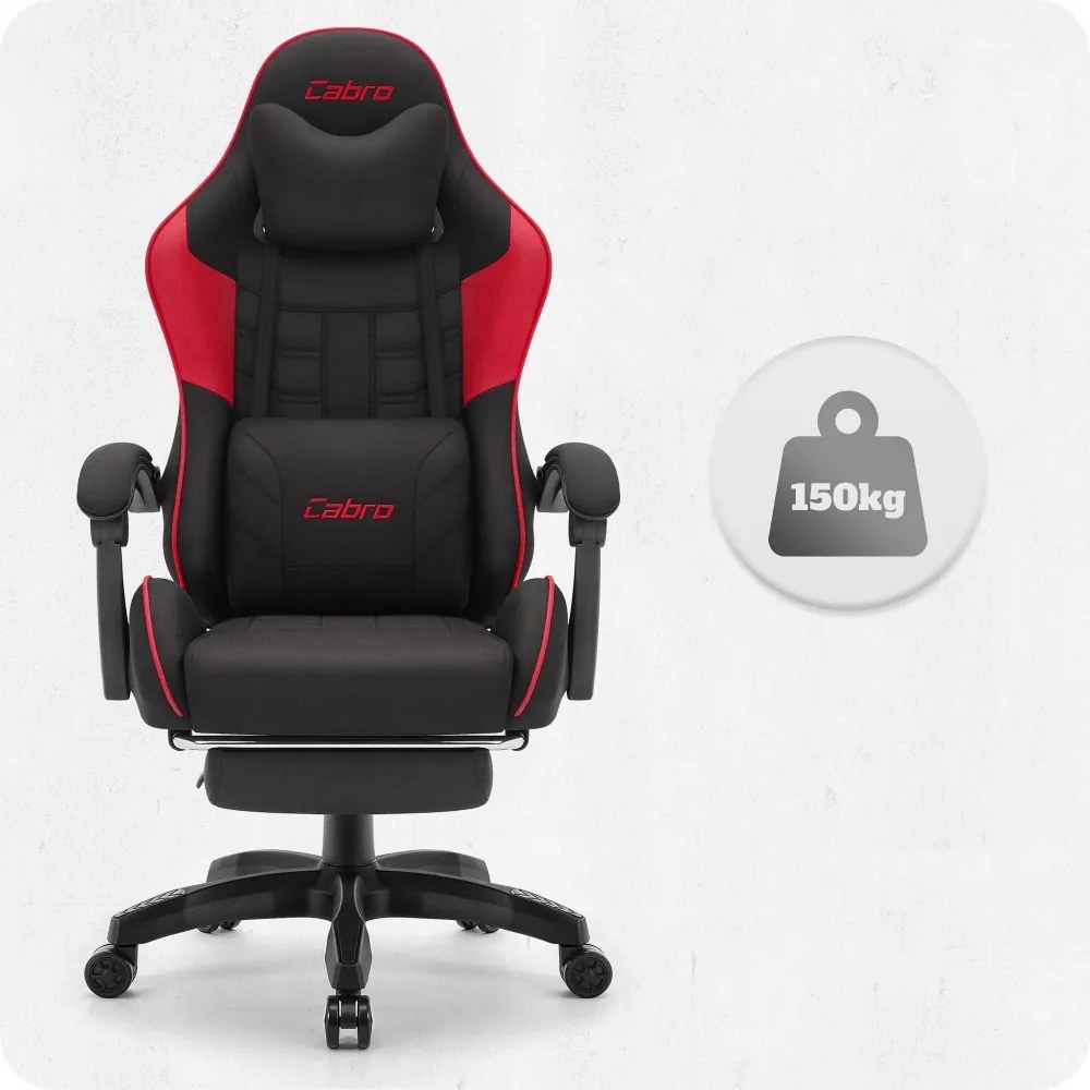 CABRO C501 геймърски стол с подложка за крака, до 150 кг, черен и червен