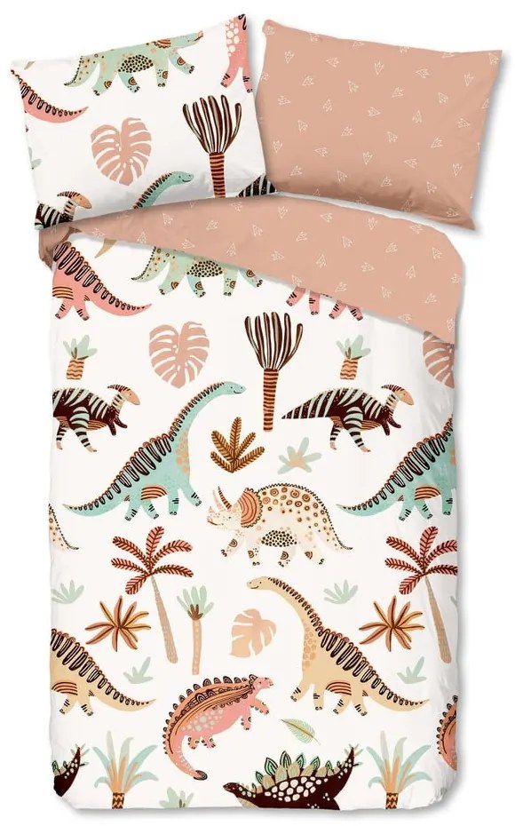 Кафяво-бежово единично памучно детско спално бельо 140x200 cm Dino – Good Morning