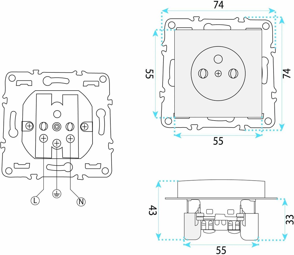 Единичен контакт със заземяване и рамка OSTE JNH001-G Black
