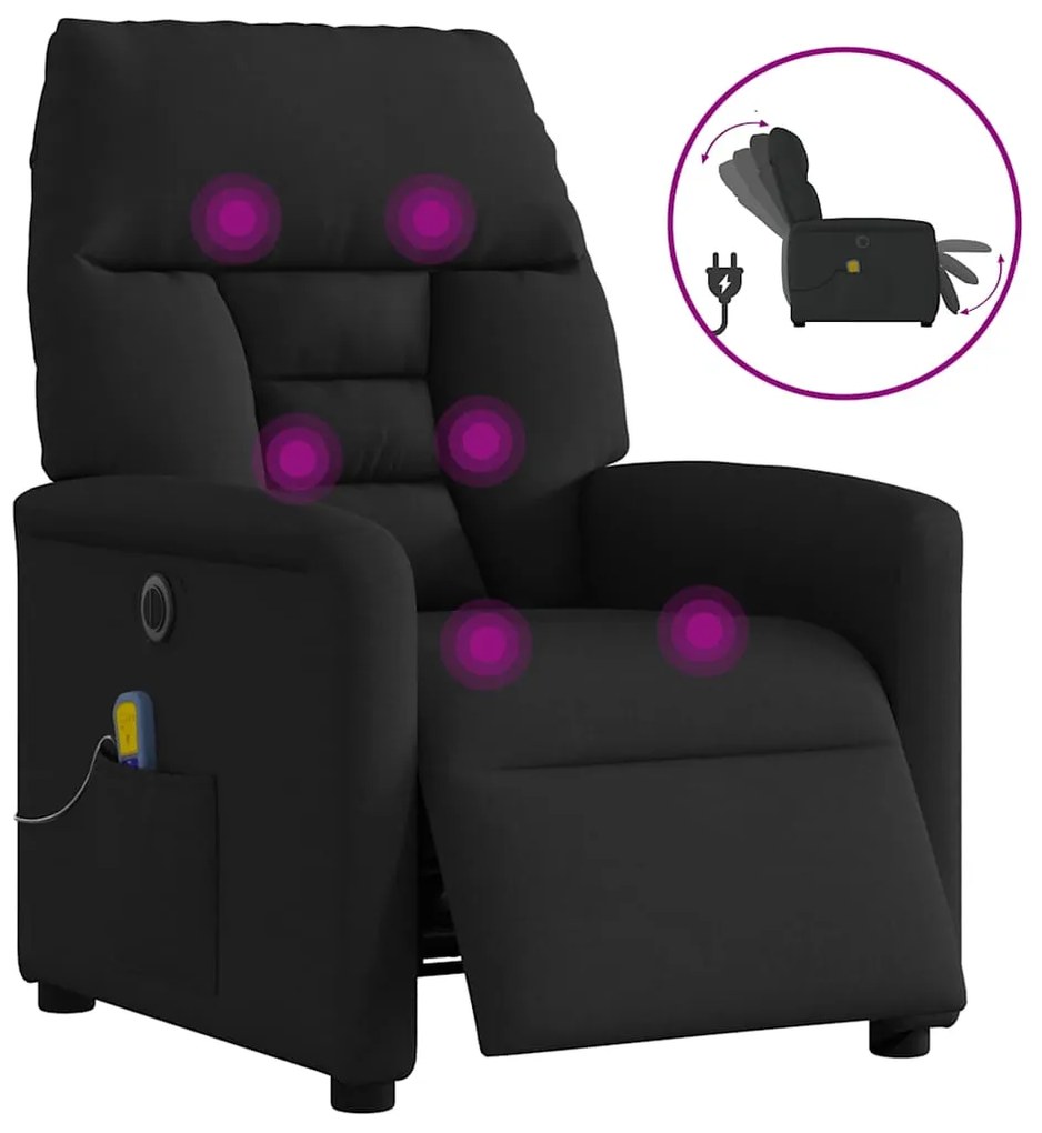 3303024 vidaXL Електрически масажен наклоняем стол, черен, текстил