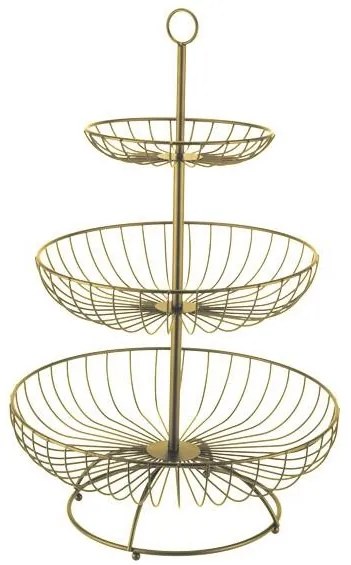 Horecano - Метална фруктиера / дисплей на три нива кръгла ф30/25/16,5xh48см златна CHARM-(HC-981802) (232025)