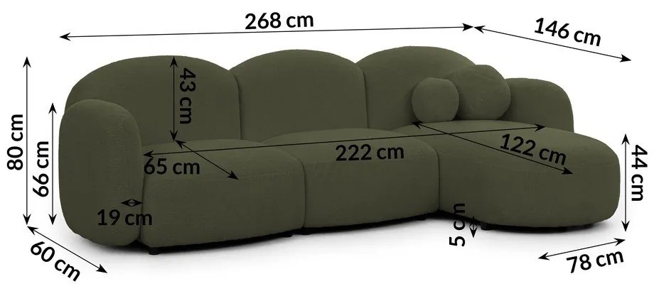Зелен ъглов диван от прежда с примки от букле (десен ъгъл) Orbit – Ropez