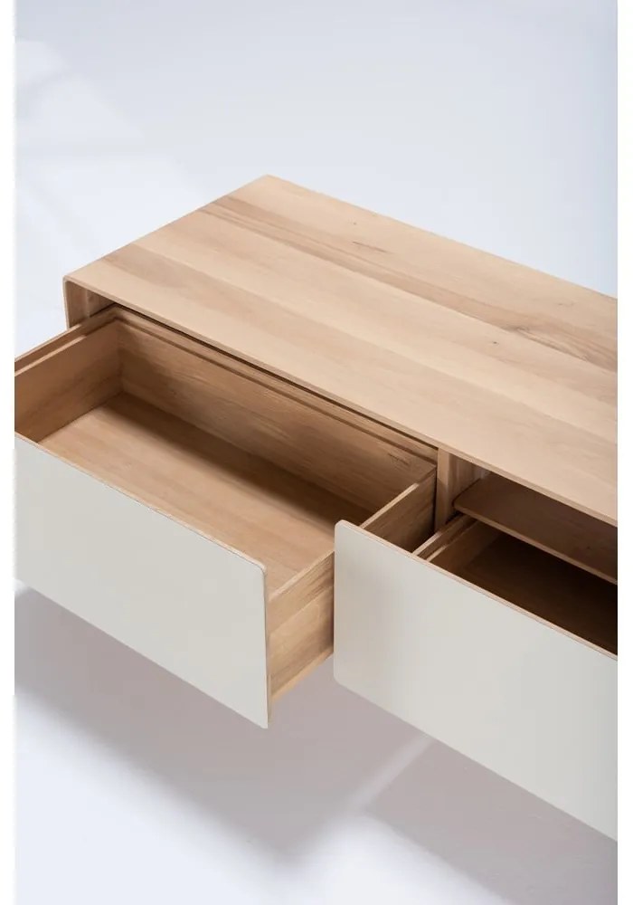 Бяла/естествена маса за телевизор от масивен дъб 200x48 cm Fina – Gazzda