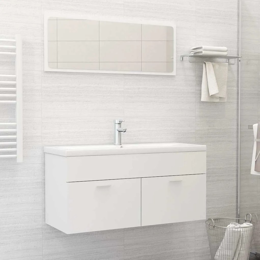 804809 vidaXL Комплект мебели за баня, бял, инженерно дърво