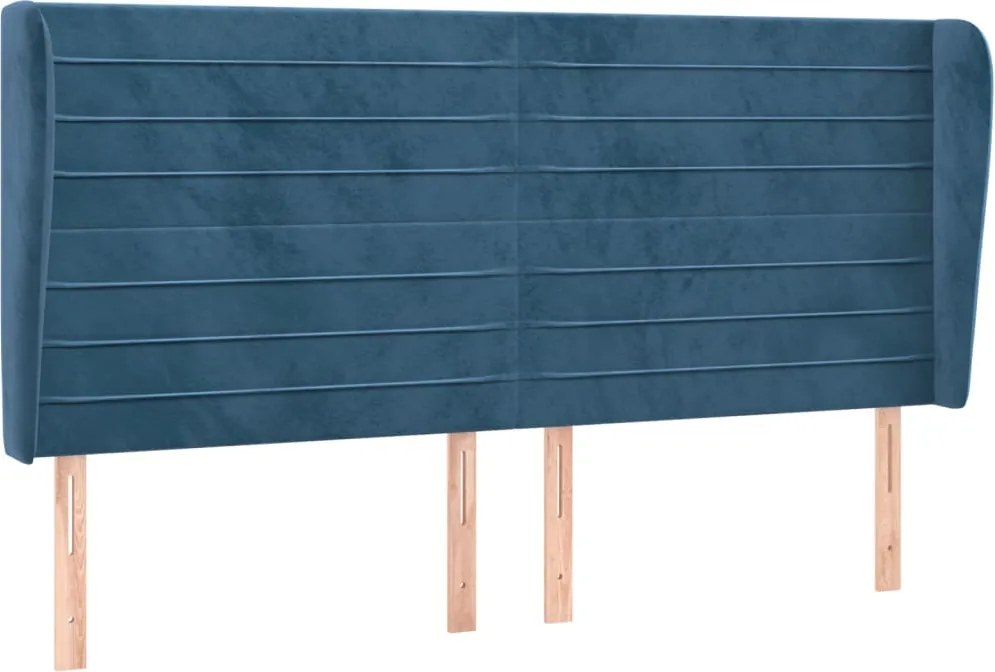 3118166 vidaXL Горна табла за легло с уши, тъмносиня, 203x23x118/128см, кадифе