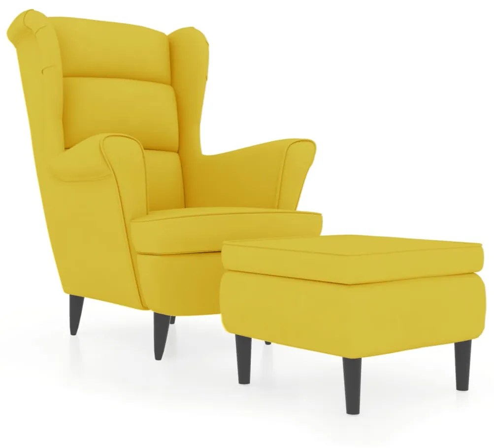 3115938 vidaXL Фотьойл Wingback с табуретка, Горчица жълто, кадифе