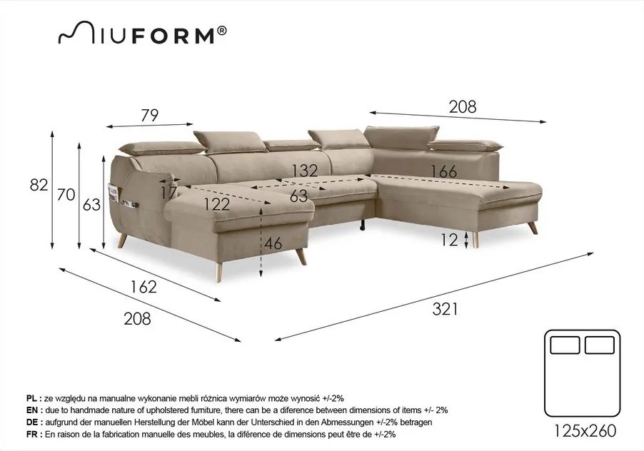 Тъмносив кадифен U-образен ъглов диван (десен ъгъл) Sweet Harmony - Miuform