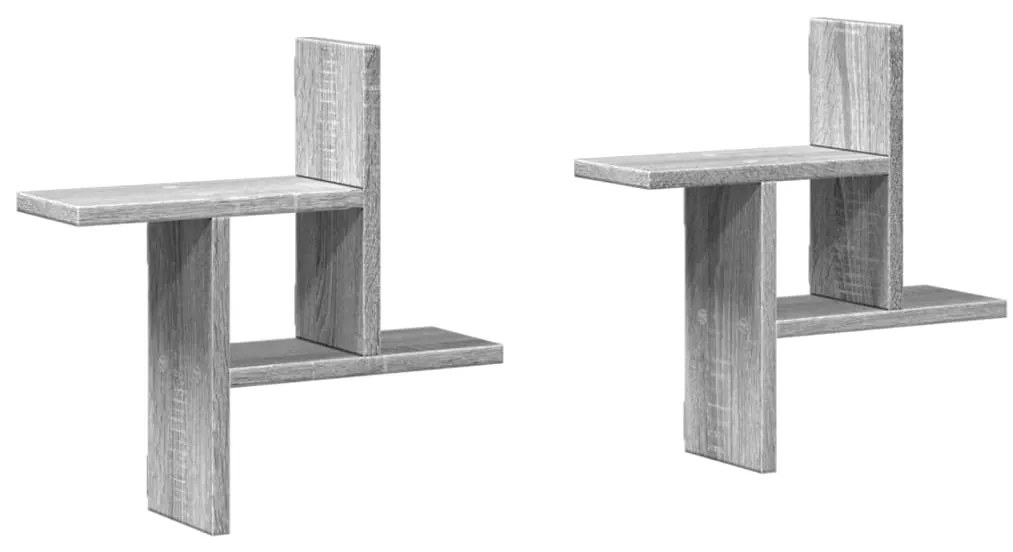 853250 vidaXL Стенни рафтове, 2 бр, сив сонома, 38x12x38 см, инженерно дърво