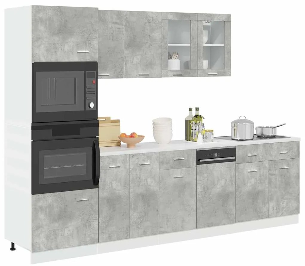 3324856 vidaXL Комплект кухненски шкафове, 7 части, "Lyon", бетонно сив, инженерно дърво