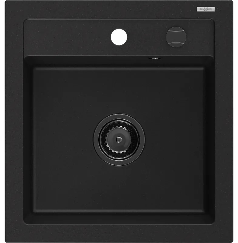 Mexen Vito гранитна мивка с 1 камера 520 x 490 мм, черна, черен сифон - 6503521000-77-B