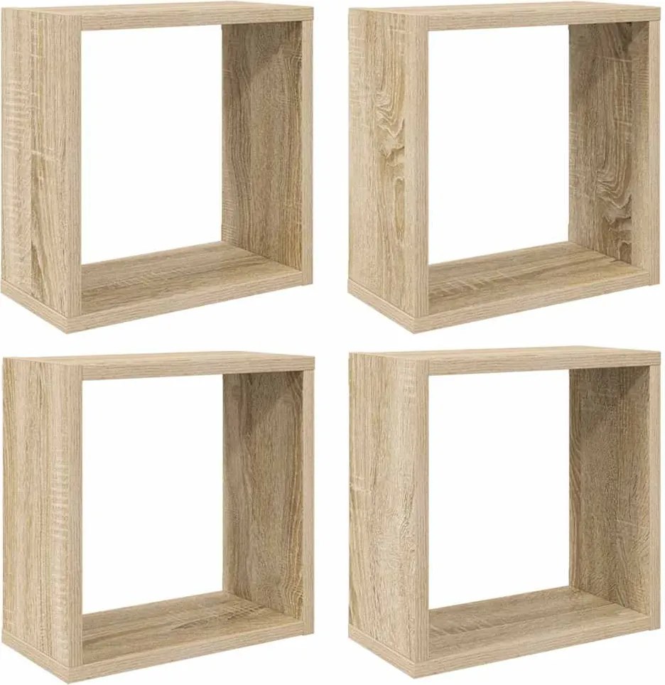 807008 vidaXL Стенни кубични рафтове, 4 бр, дъб сонома, 30x15x30 см