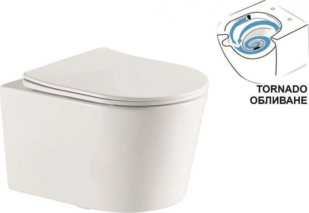 Конзолна тоалетна чиния Tornado ICC 4936, седалка и капак, порцелан, бял, 49x36x36см