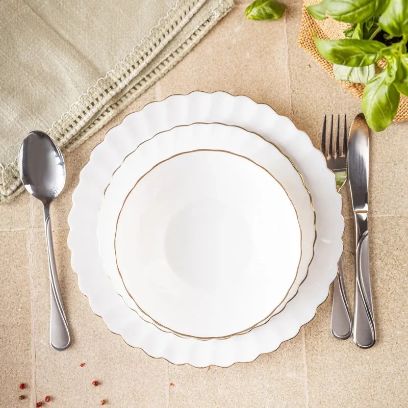 Сервиз за хранене Kinghoff KH 1921, 18 части, За 6 души, Опалово стъкло, Бял/Зластист