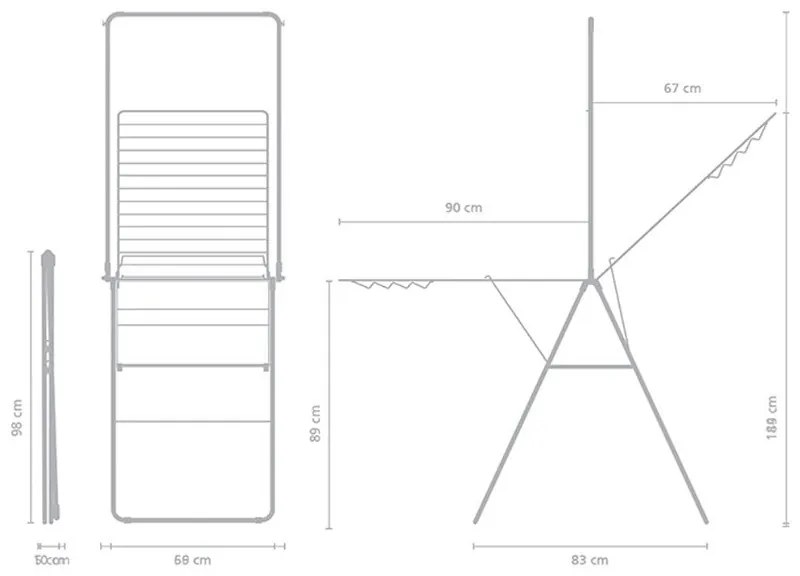 Сушилник за дрехи Brabantia Hangon 1004171, 25 м, 8 закачалки, Заключване за деца, Допълнителен прът, Черен мат