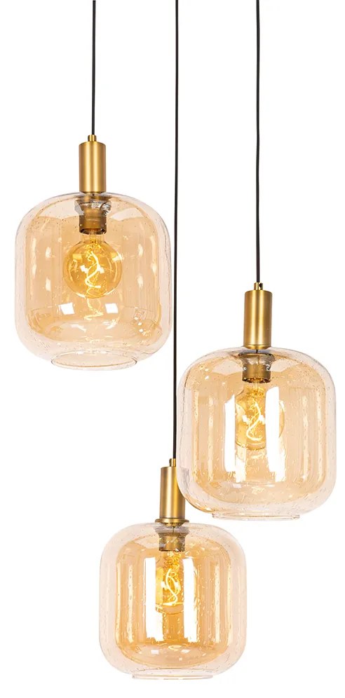 Дизайнерски висящ аплик черен с месинг и кехлибарено стъкло 3-светлина - Zuzanna