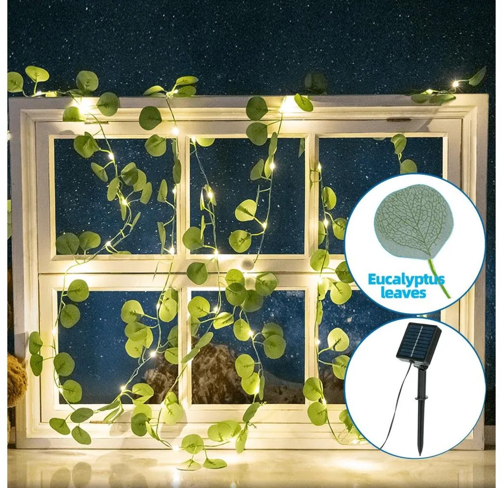 Aigostar - LED соларен гирлянд 50xLED/7м IP65 топла бяла евкалипт