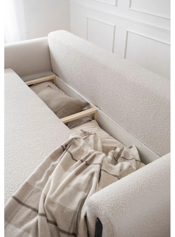 Бежов кремав разтегателен диван с място за съхранение от букле 244 cm Arcadova – ELTAP