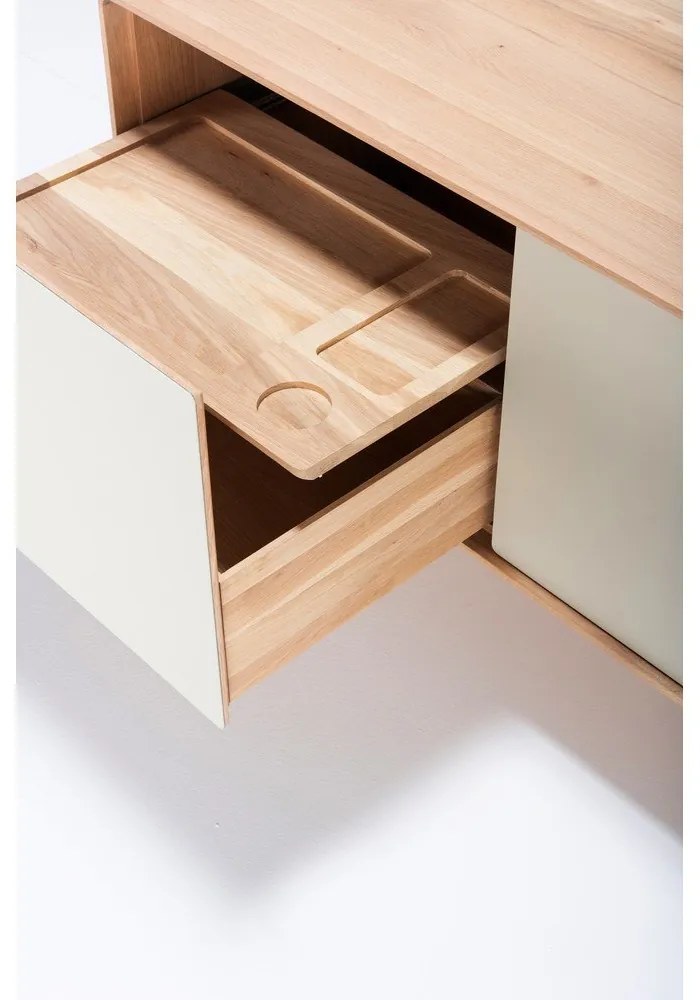 Бяла/естествена маса за телевизор от масивен дъб 180x64 cm Fina – Gazzda