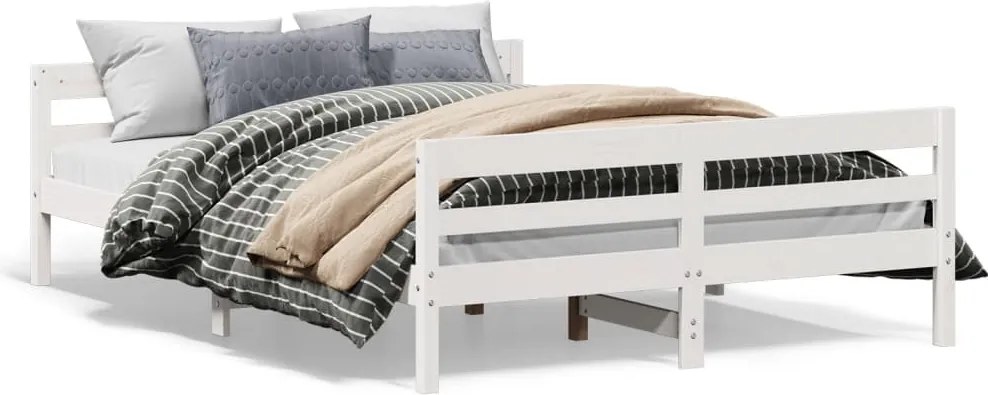 842791 vidaXL Рамка за легло без матрак, бял, 120x200 см, бор масив