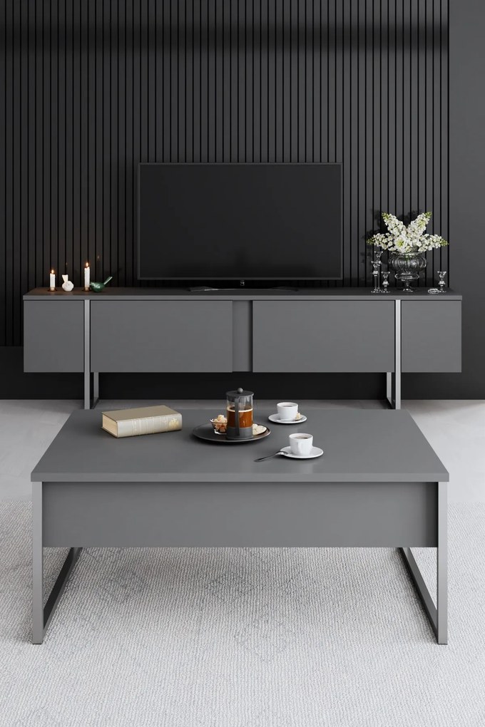 ТВ шкаф Luxe, цвят Антрацит Сребърен