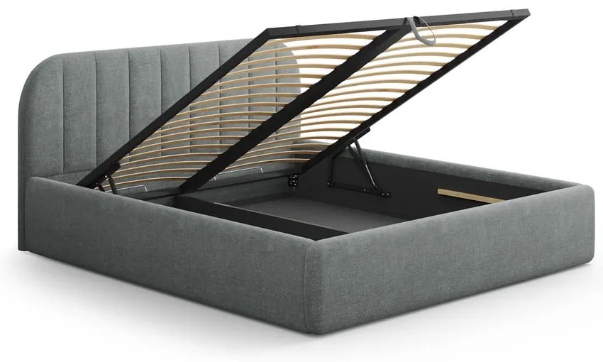 Тъмносиво двойно легло 200x200 cm тапицирано с място за съхранение с включена подматрачна рамка Juno – Windsor &amp; Co Sofas