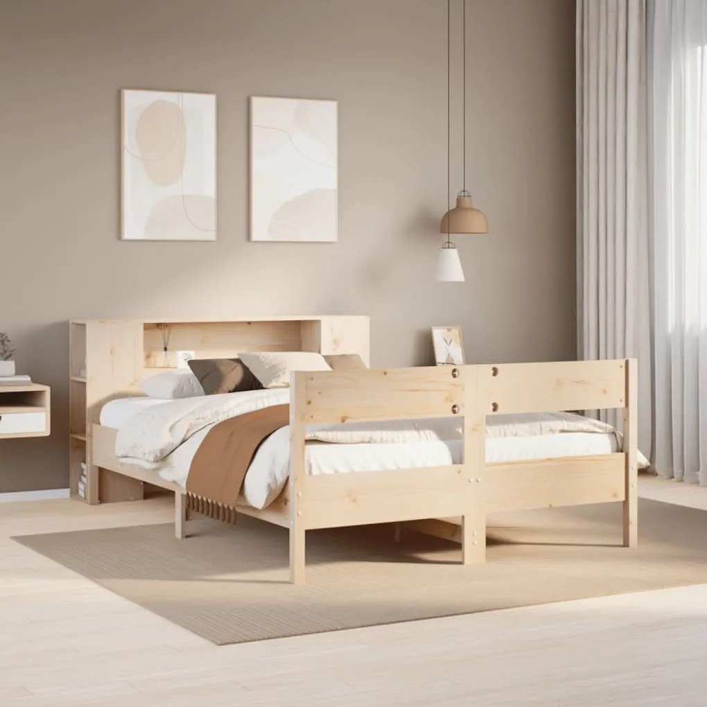 3322957 vidaXL Легло с етажерка за книги, без матрак, 135x190 см, бор масив