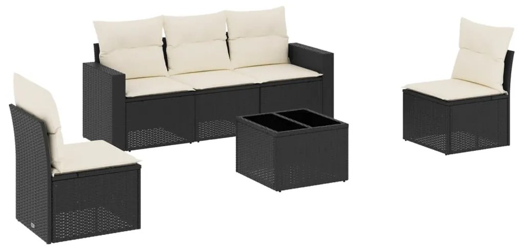 3251133 vidaXL Градински диван с възглавници, 6 части, черен, полиратан