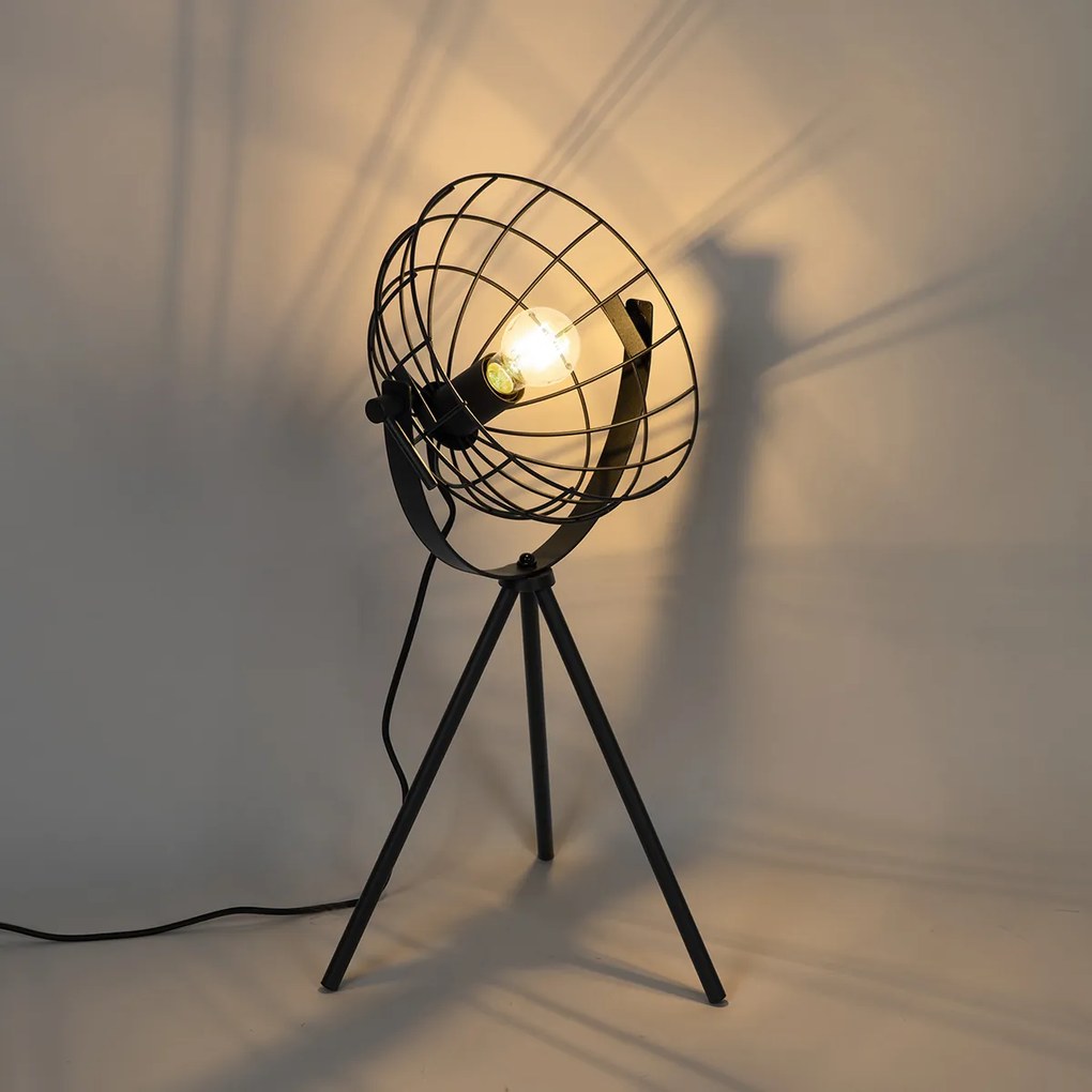 Индустриална триножна настолна лампа черна регулируема - Hanze