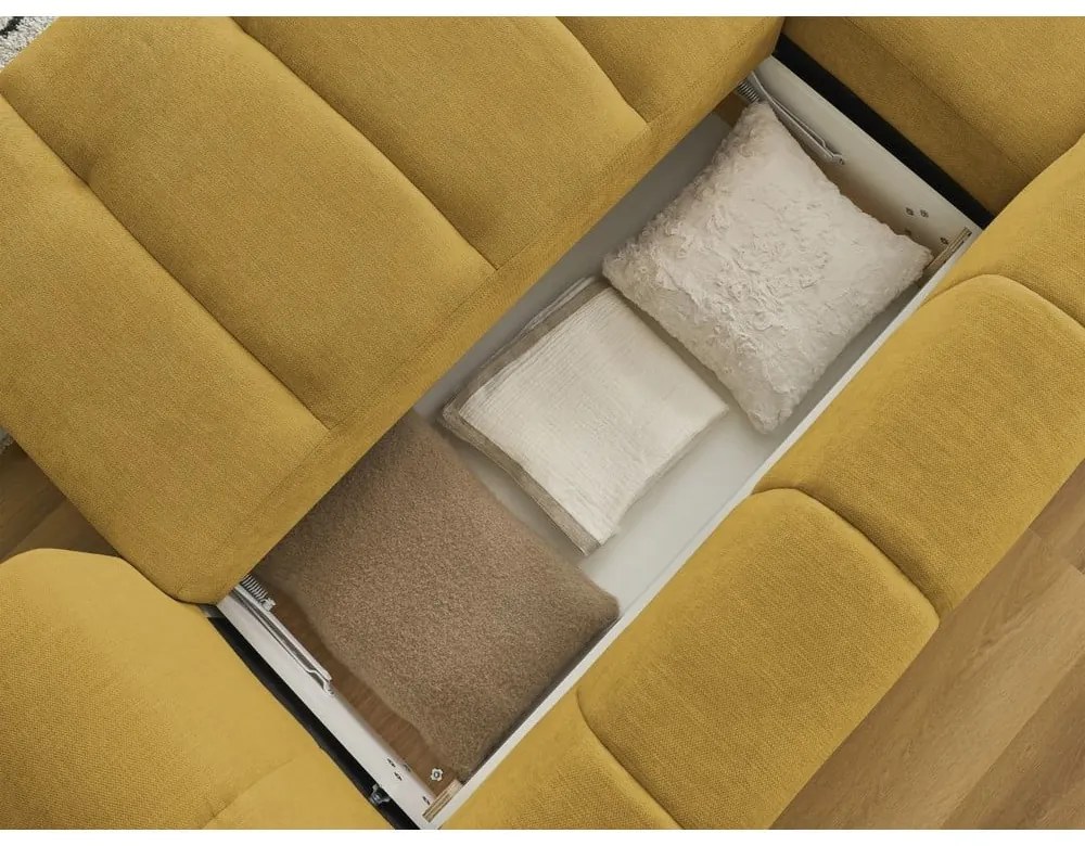 Сгъваем/с място за съхранение ъглов диван в цвят горчица (ляв ъгъл) Fuji – Bobochic Paris