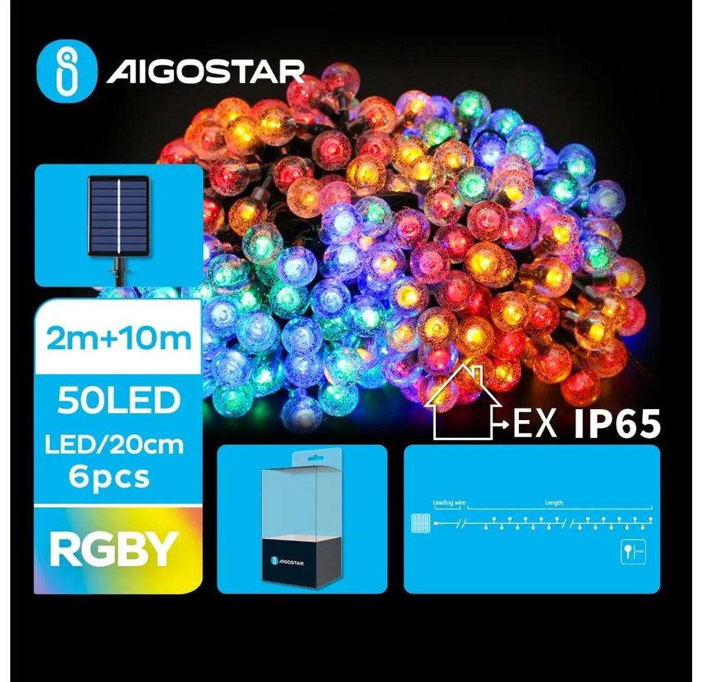 Aigostar - LED соларни декоративни лампички 50xLED/8 функции 12 м IP65 многоцветен