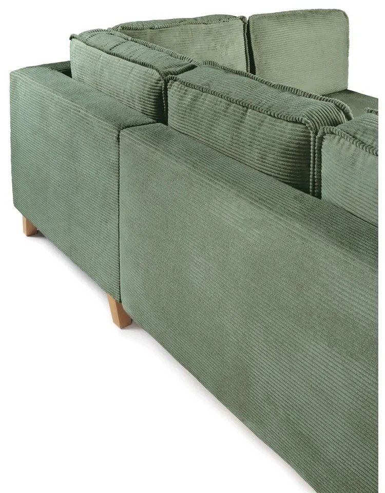 Светлозелен сгъваем ъглов диван от рипсено кадифе (десен ъгъл) Tori – Bonami Selection