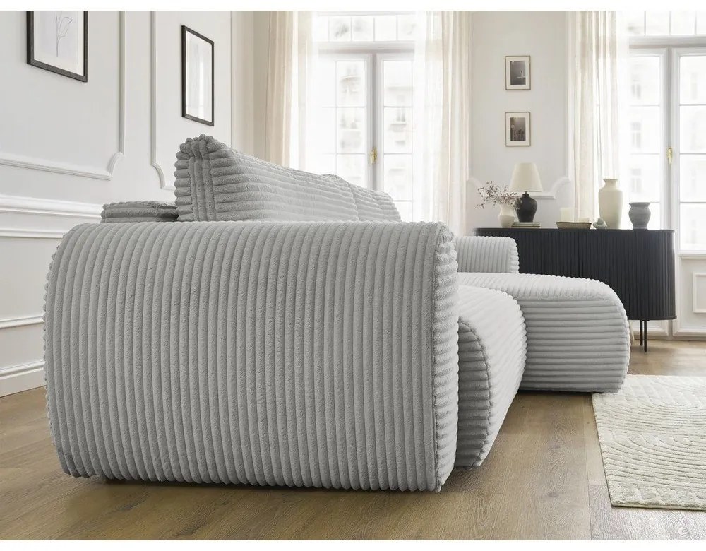 Светлосив разтегателен ъглов диван от рипсено кадифе (десен ъгъл) Lucien – Bobochic Paris