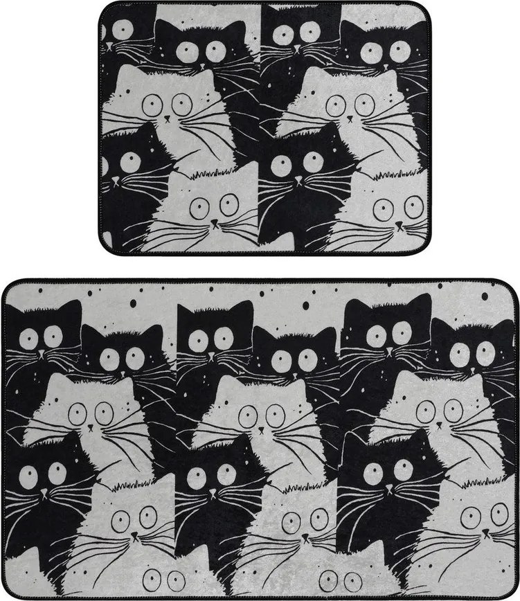 Черни/сиви килими за баня в комплект 2 бр. 60x100 cm White Cats – Foutastic
