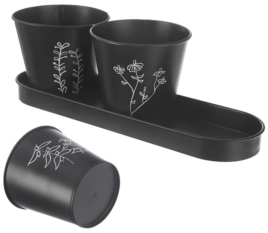 Метални саксии за билки в комплект от 3 бр. ø 11 cm Black – Orion