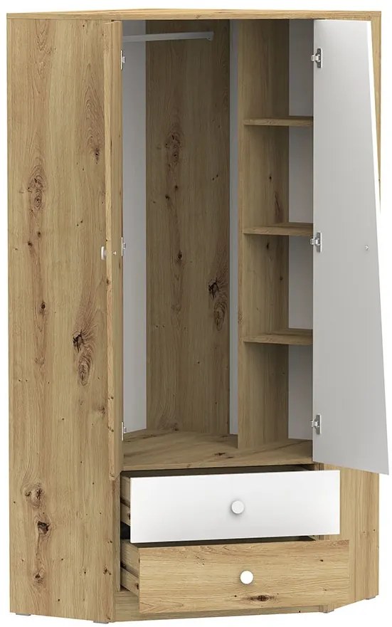 Ъглов гардероб Nero 02 2-door-Natural-White-Gray