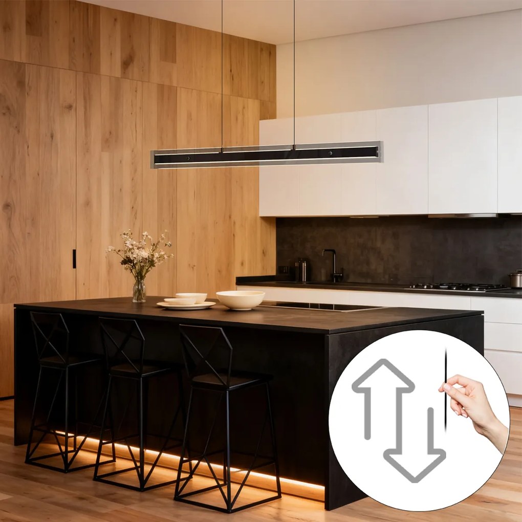 Модерен висящ лампион черен с димно стъкло, включително LED Easylift - Catch