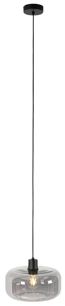 Висяща лампа в стил Арт Деко черна с димно стъкло - Bizle