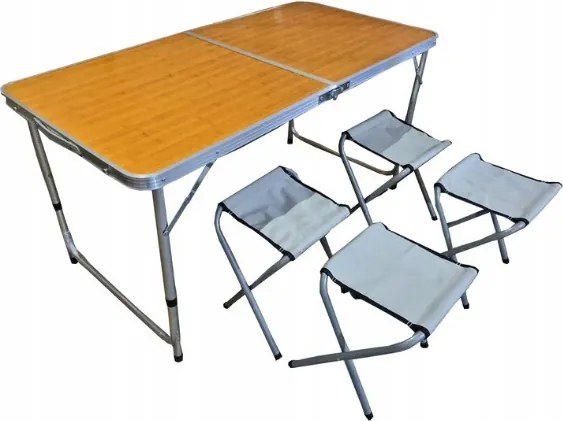 Къмпинг маса с 4 стола с дървен мотив