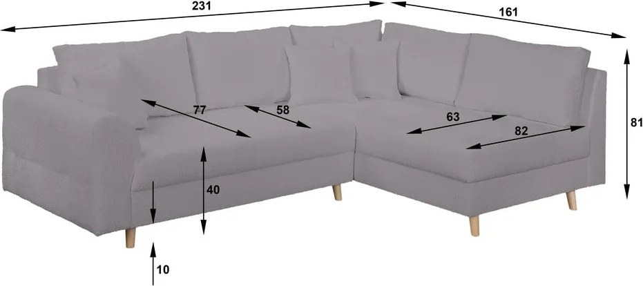 Тъмносив ъглов диван от плат букле (десен ъгъл) Ariella - Ropez