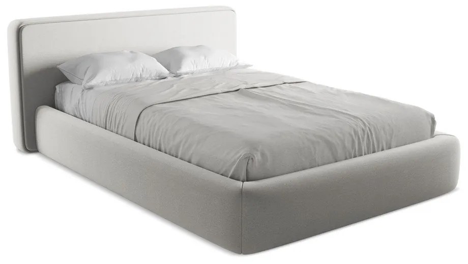 Светлосиво двойно тапицирано легло с място за съхранение и включена подматрачна рамка 140x200 cm Kiana – Makamii